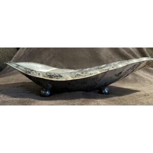 VTG INTERNATIONAL SILVER PLATE 13” LEAF BOWL TROPICAL 8114 TARNISHED No Stem